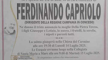 Maiori piange Ferdinando Capriolo, ex dirtigente della Regione Campania. Aveva 90 anni