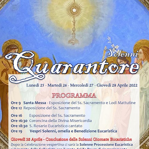 A Maiori dal 25 al 28 aprile le Solenni Quarantore con la riflessione del reverendo Don Giulio Caldiero