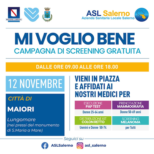 A Maiori la campagna "Mi voglio bene", 12 novembre screening gratuiti sul lungomare