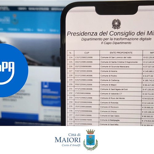 Anche il Comune di Maiori ottiene fondi PNRR per la transizione digitale: quasi 70mila euro per la misura PagoPA