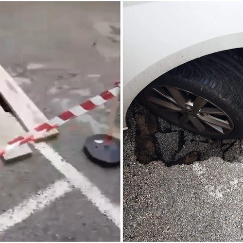 Attimi di panico a Maiori: fosso si apre sotto la ruota di un'auto in manovra nel parco di un condominio