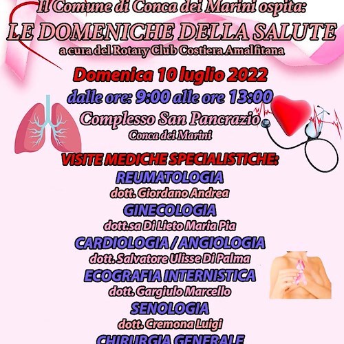 "Domeniche della Salute", a Conca dei Marini attività di screening con visite mediche specialistiche gratuite 