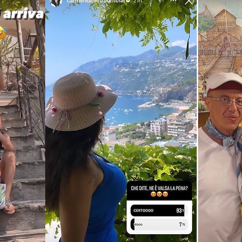 Dopo l'Isola dei Famosi Carmen Di Pietro in vacanza in Costa d'Amalfi: a Maiori lo "sketch" degli 800 scalini a piedi
