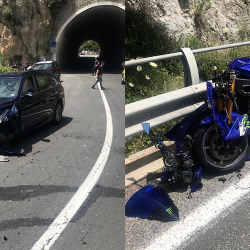Incidente a Capo d'Orso, una moto di grossa cilidrata contro una BMW: centauro miracolato