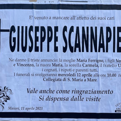 Maiori dice addio a Giuseppe Scannapieco, ex assessore comunale 