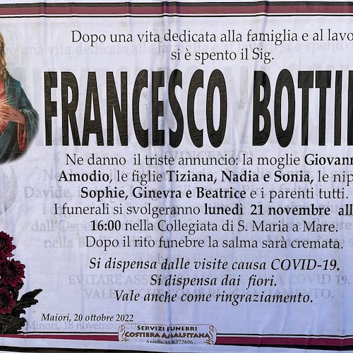 Maiori dice addio al signor Francesco Bottino, oggi i funerali 