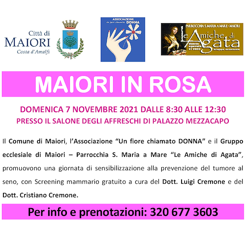 Maiori, domani 7 novembre screening mammario gratuito a Palazzo Mezzacapo