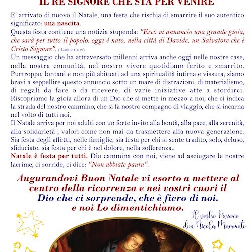Maiori, il messaggio di Natale di Don Nicola Mammato: «Mettiamo al centro Dio e Gesù»