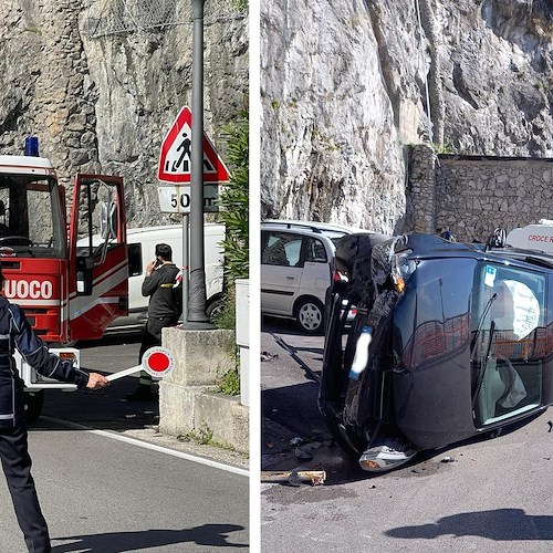 Maiori: perde il controllo dell'auto e si ribalta lungo la S.S. 163