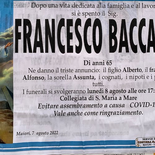 Maiori piange l'improvvisa morte di Francesco Baccaro
