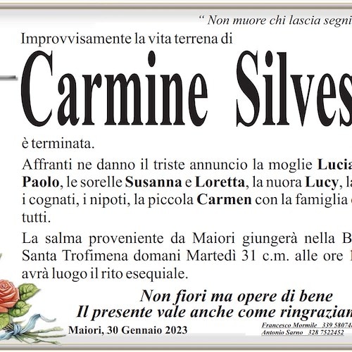 Maiori piange l'improvvisa scomparsa di Carmine Silvestri