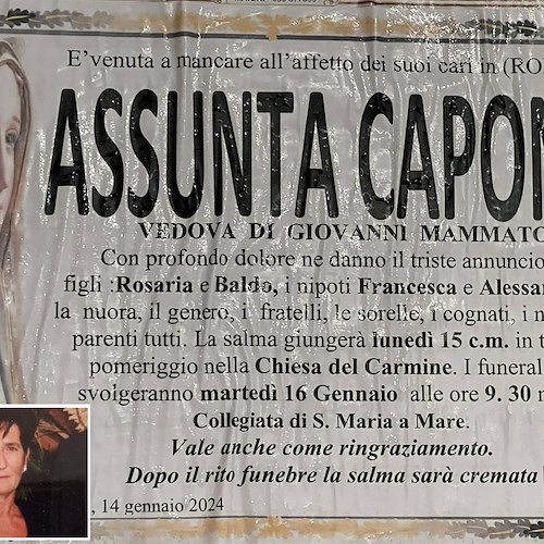 Maiori piange la morte di Assunta Capone, vedova Mammato