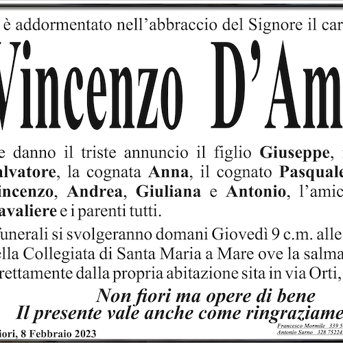 Maiori piange la morte di Vincenzo D'Amato