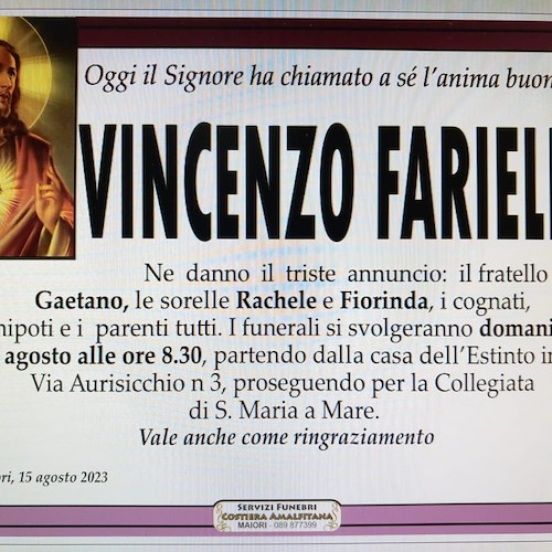 Maiori piange la morte di Vincenzo Fariello