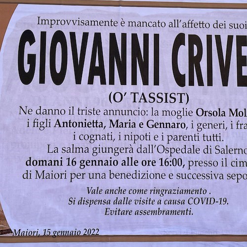 Maiori piange la scomparsa di Giannino il Tassista