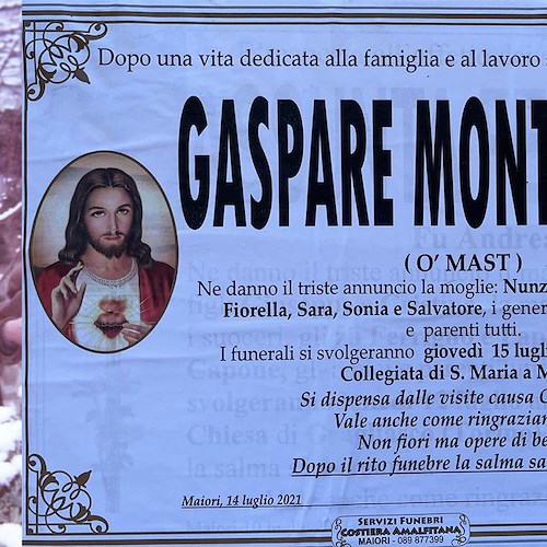 Maiori porge commossa l'ultimo saluto a Gaspare Montesanto ('o Mast)