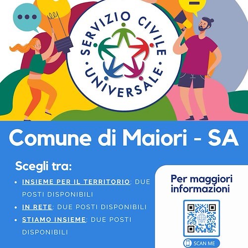 Maiori seleziona 6 volontari di Servizio Civile: adesioni entro il 10 febbraio