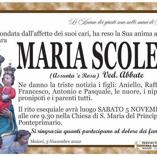 Maiori: si è spenta la signora Maria Scoles, vedova Abbate 