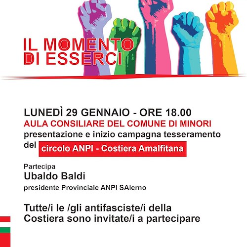Minori: lunedì 29 presentazione del Circolo ANPI - Costiera Amalfitana e tesseramento