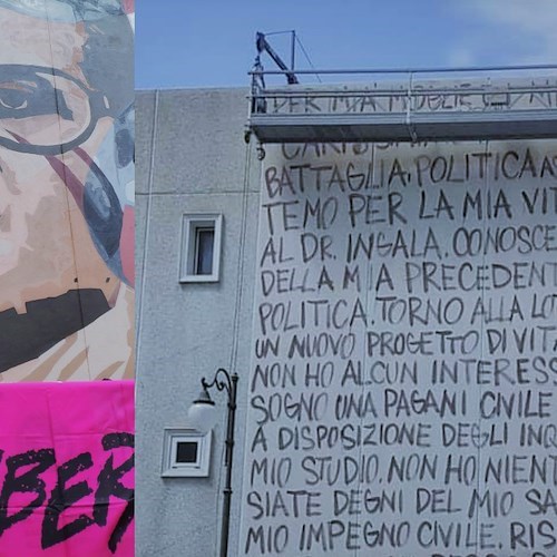 Pagani, inaugurato murales di Marcello Torre. Sindaco di Maiori: «Il suo sguardo ci indicherà la strada da seguire»