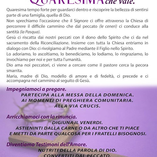 “Riflessioni per una Quaresima che vale”. L’invito del parroco Don Nicola Mammato