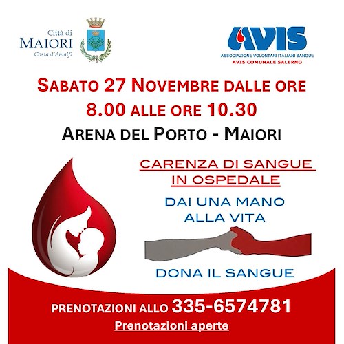 Sabato 27 novembre “Giornata del dono del Sangue” a Maiori, necessaria prenotazione