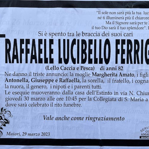 Si è spento a Maiori Raffaele Lucibello Ferrigno, per anni titolare del negozio “Sport Caccia e Pesca”