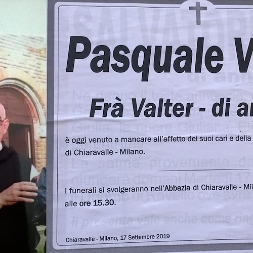 Si è spento a Milano il maiorese Pasquale Vitale, frate francescano all'Abbazia di Chiaravalle