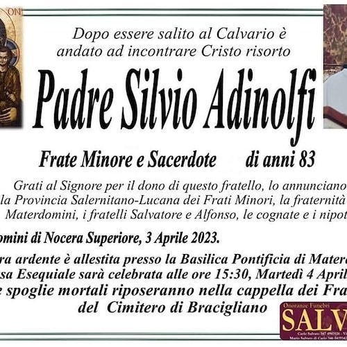 Si è spento Padre Silvio Adinolfi, fu guardiano del Convento di Maiori 